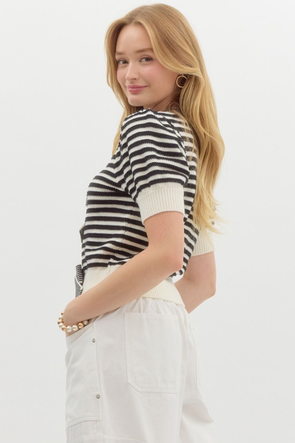 Ellison Black Striped Bow Cardigan Top - FINAL SALE