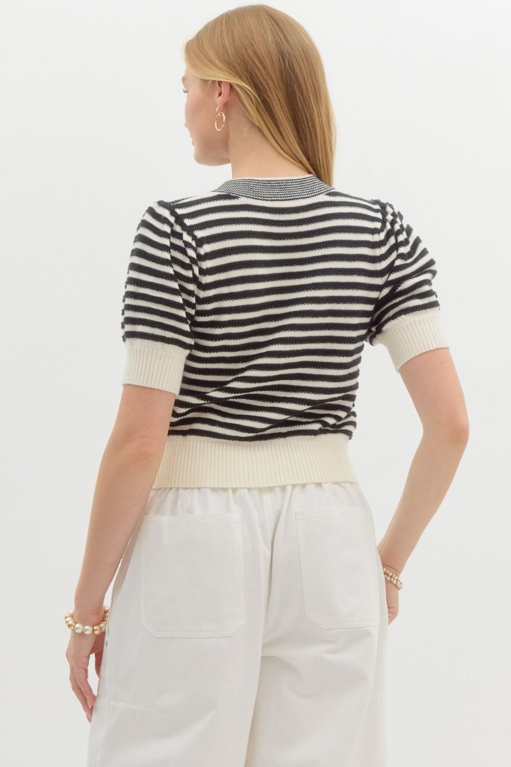 Ellison Black Striped Bow Cardigan Top - FINAL SALE