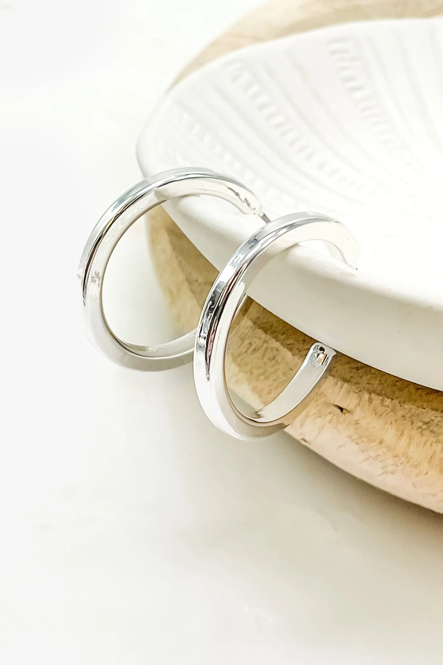 1.25" Shiny Silver Open Hoop Earrings - FINAL SALE