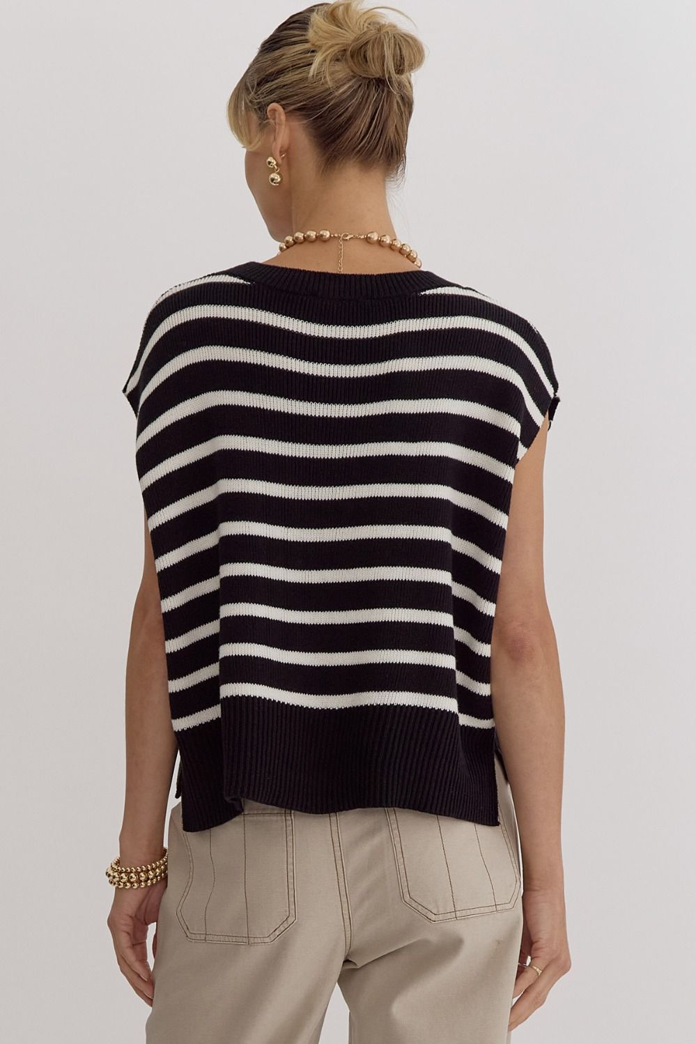 Maverick Black Striped Knit Top