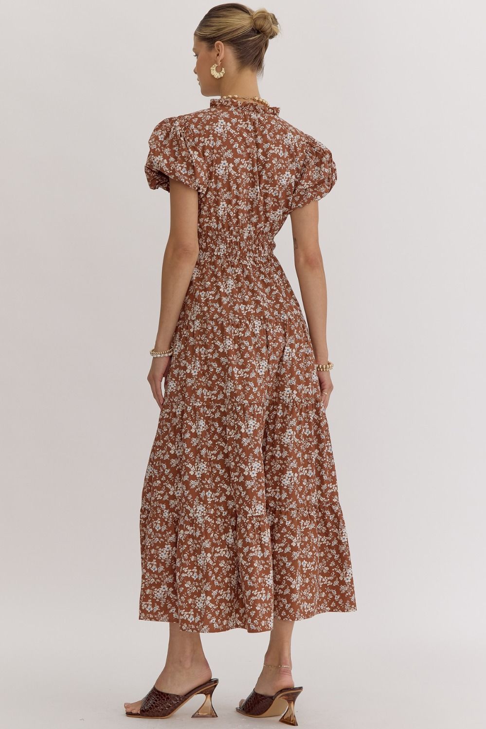 Nala Brown Floral Midi Dress