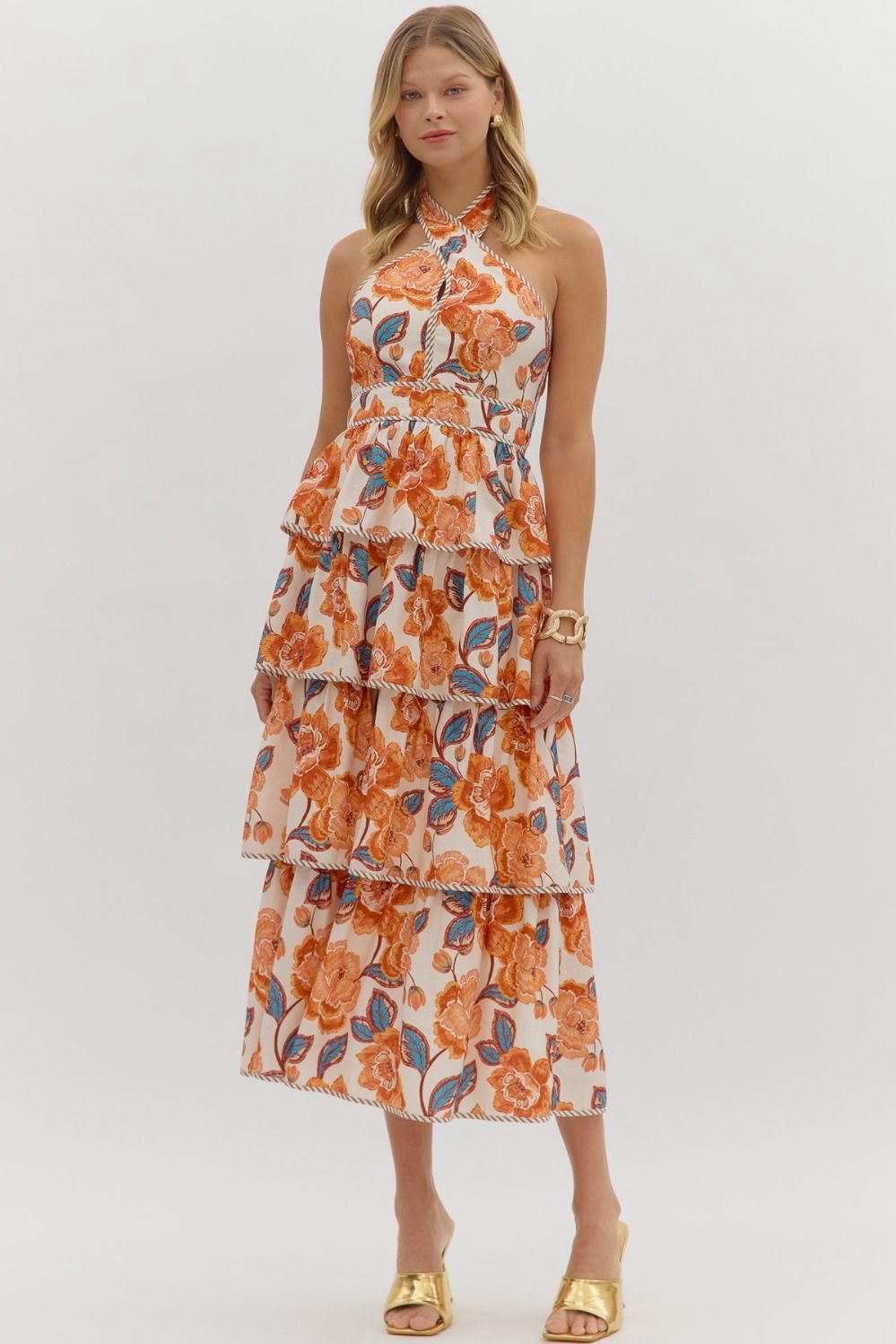 Lenna Rust Floral Midi Dress