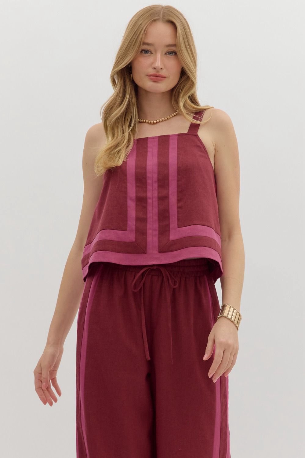 Kylen Burgundy Contrast Woven Tank