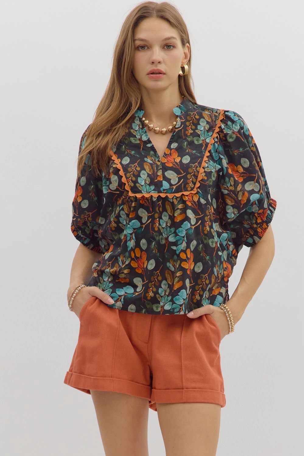 Sabrinah Black Floral Babydoll Top