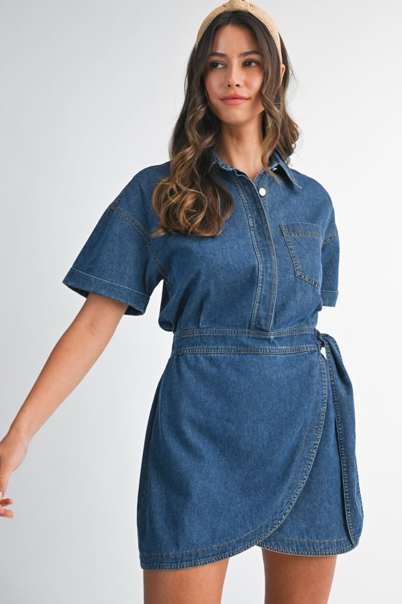 Arenna Denim Wrap Mini Dress