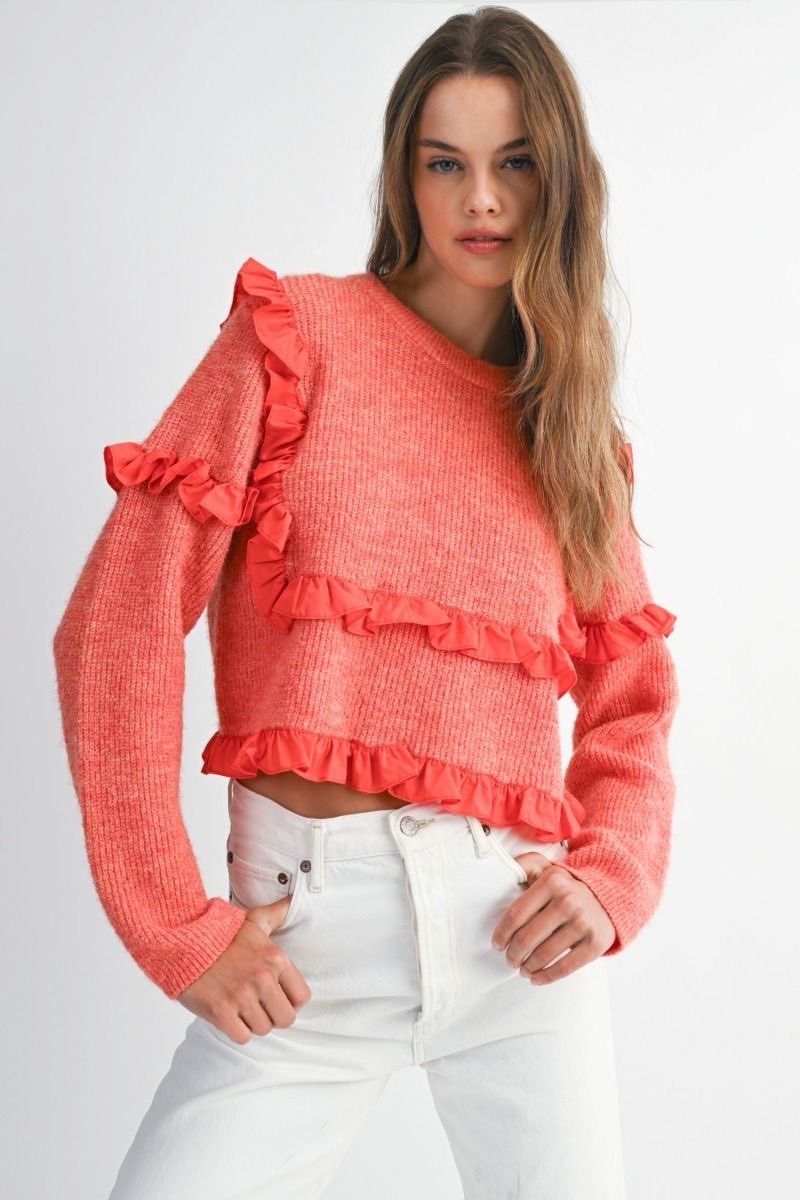Kallena Red Ruffle Detail Sweater