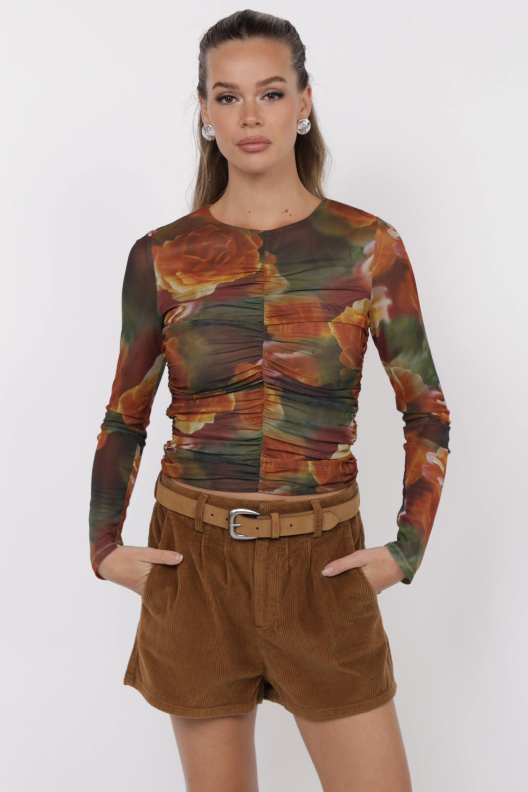 Ladina Red Multi Floral Mesh Top