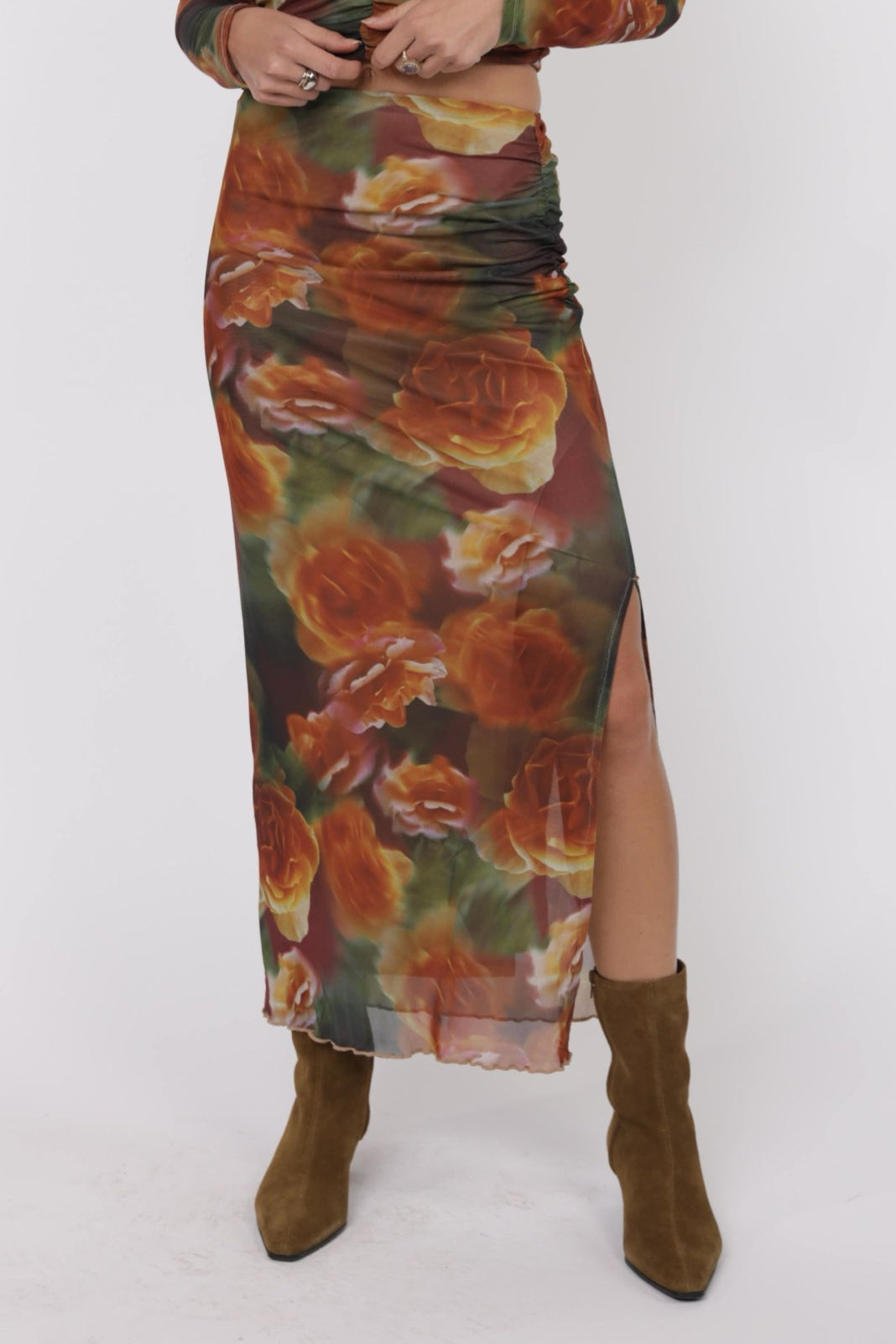 Ladina Red Multi Floral Mesh Skirt