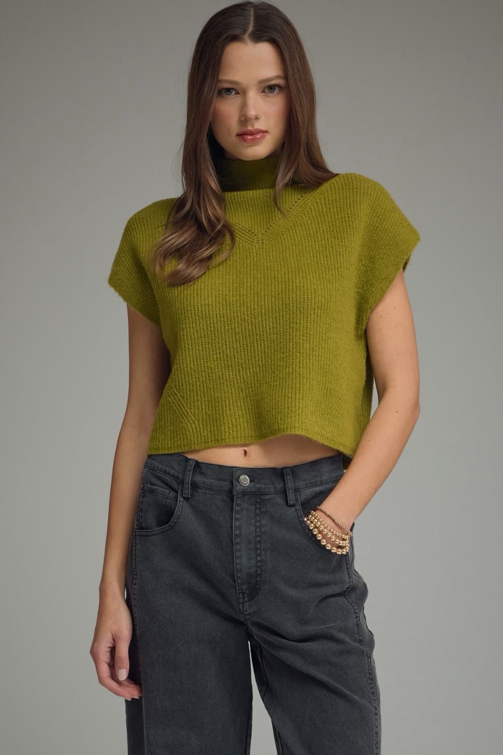 Parison Olive Ribbed Knit Top