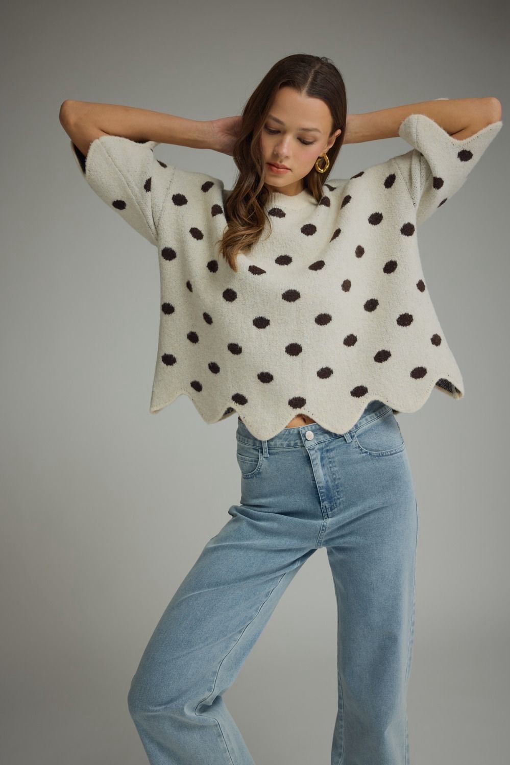 Verina Ecru Polka Dot Sweater