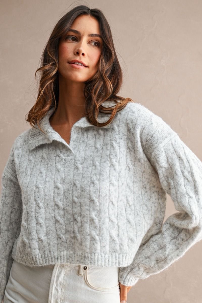 Nataline Grey Cableknit Crop Sweater