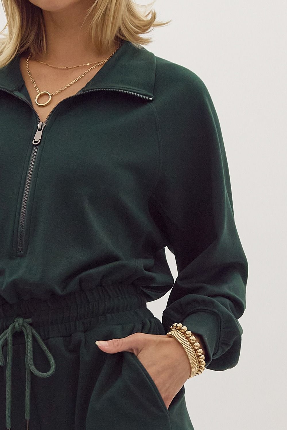 Ollie Green Quarterzip Romper - FINAL SALE