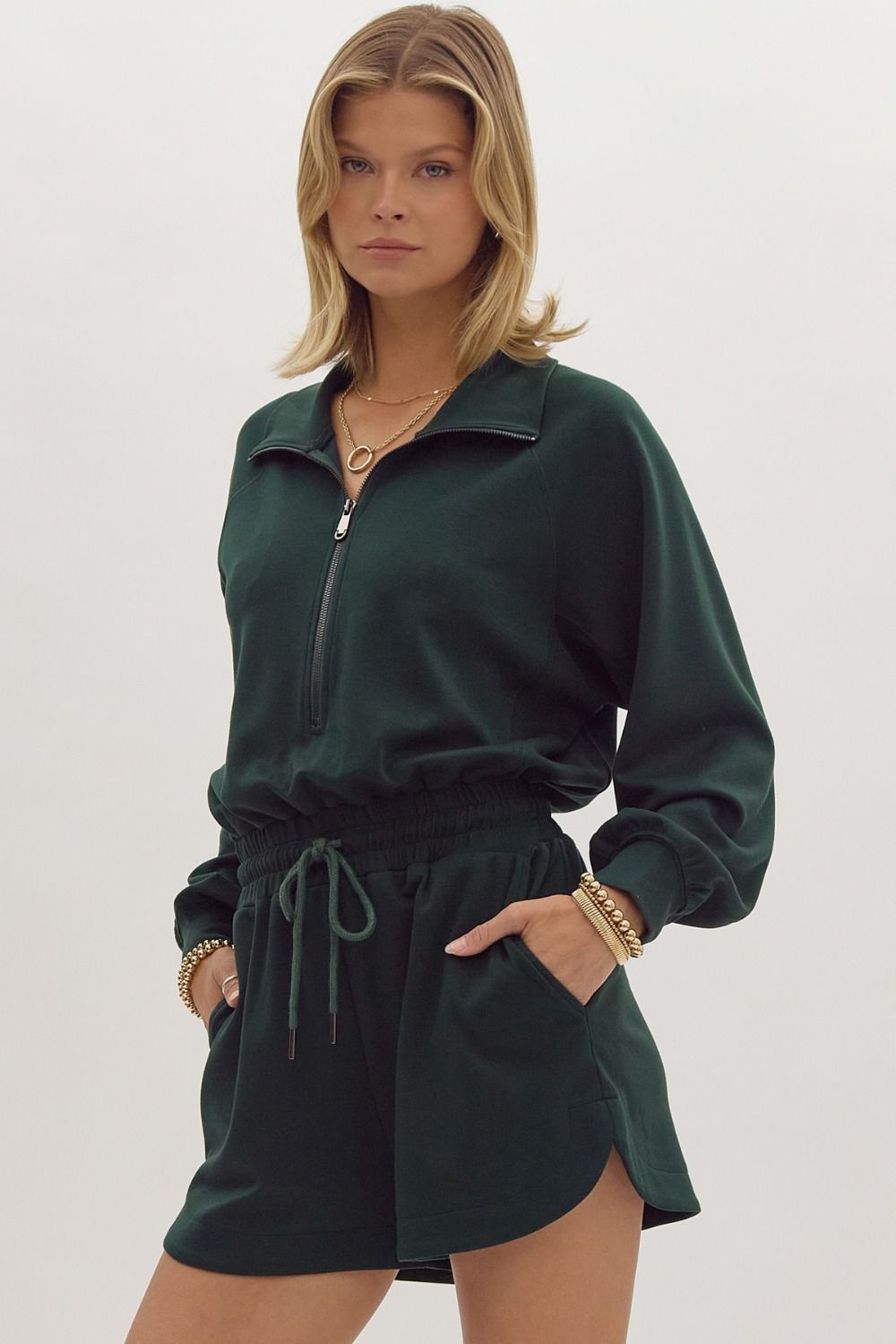 Ollie Green Quarterzip Romper - FINAL SALE