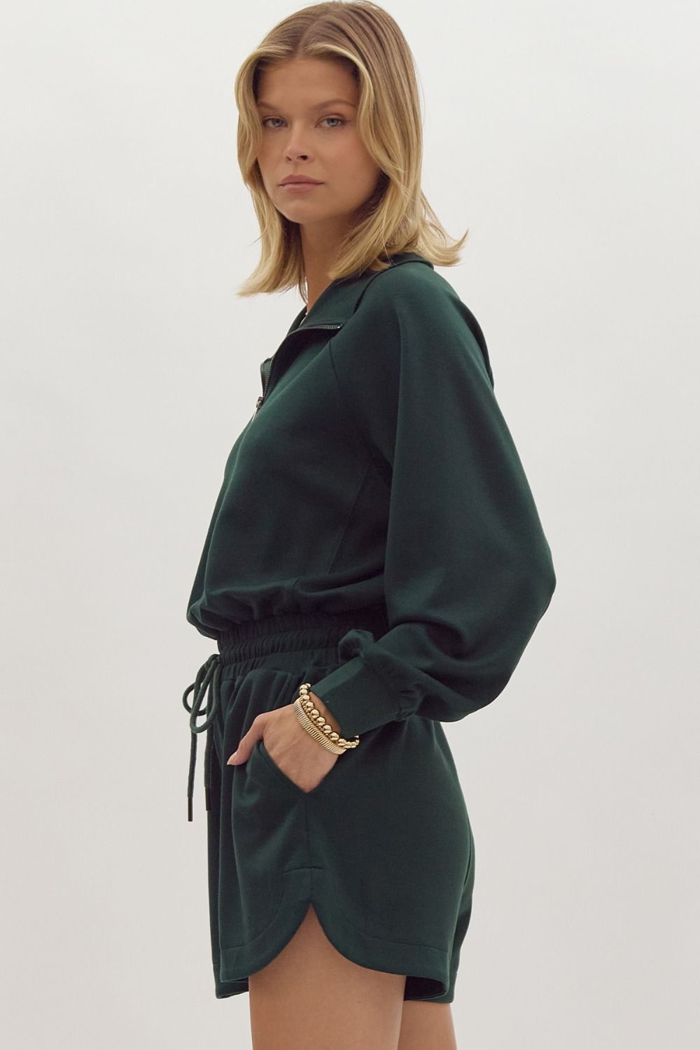 Ollie Green Quarterzip Romper - FINAL SALE