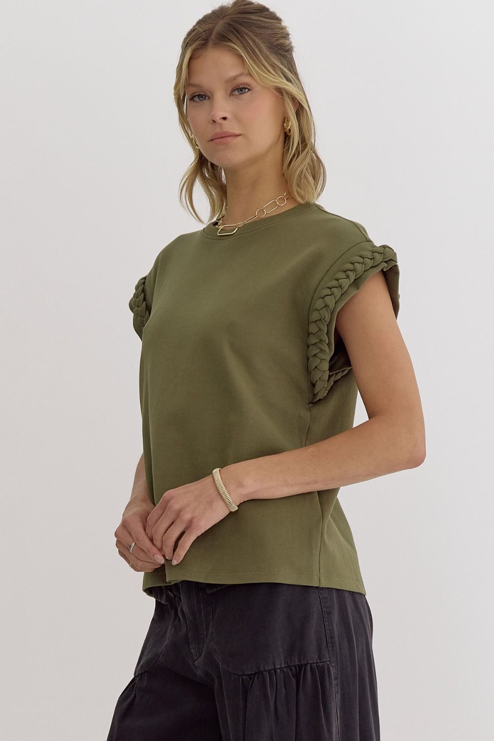Ralphie Green Braided Detail Top - FINAL SALE