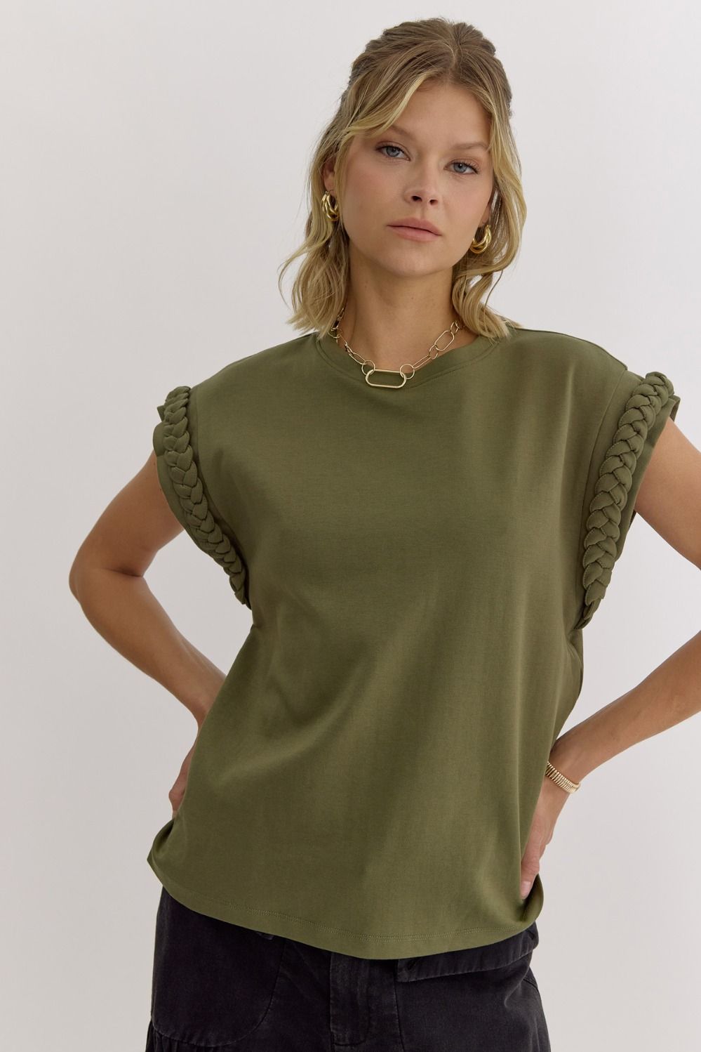 Ralphie Green Braided Detail Top - FINAL SALE