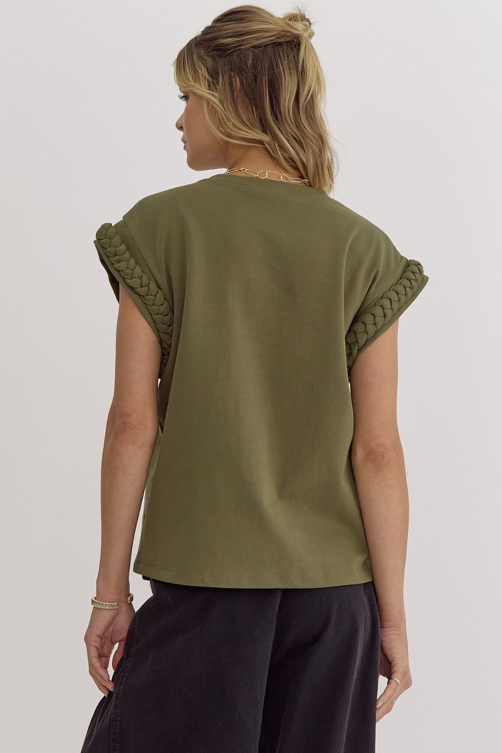 Ralphie Green Braided Detail Top - FINAL SALE
