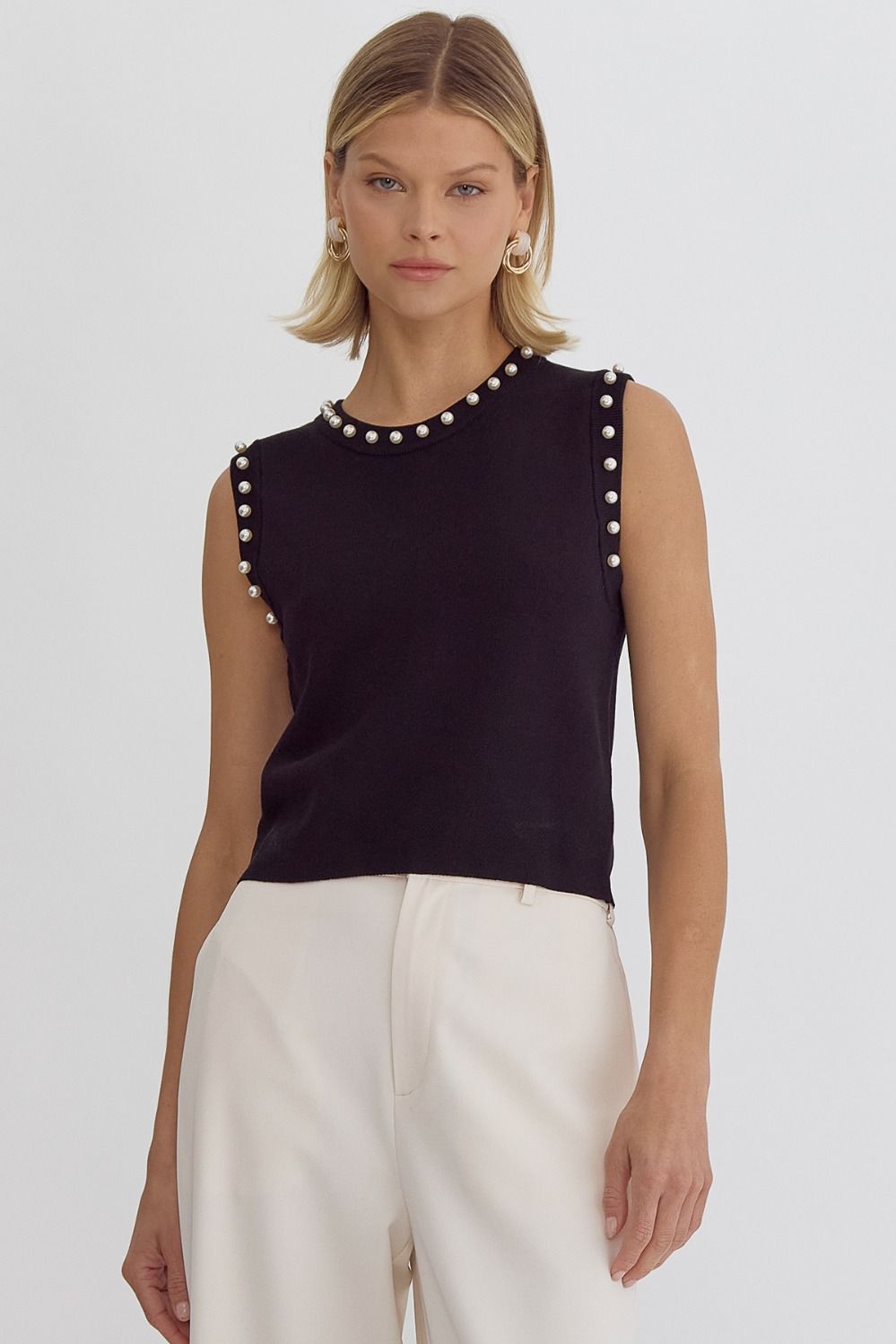 Kinsley Black Pearl Detail Top - FINAL SALE