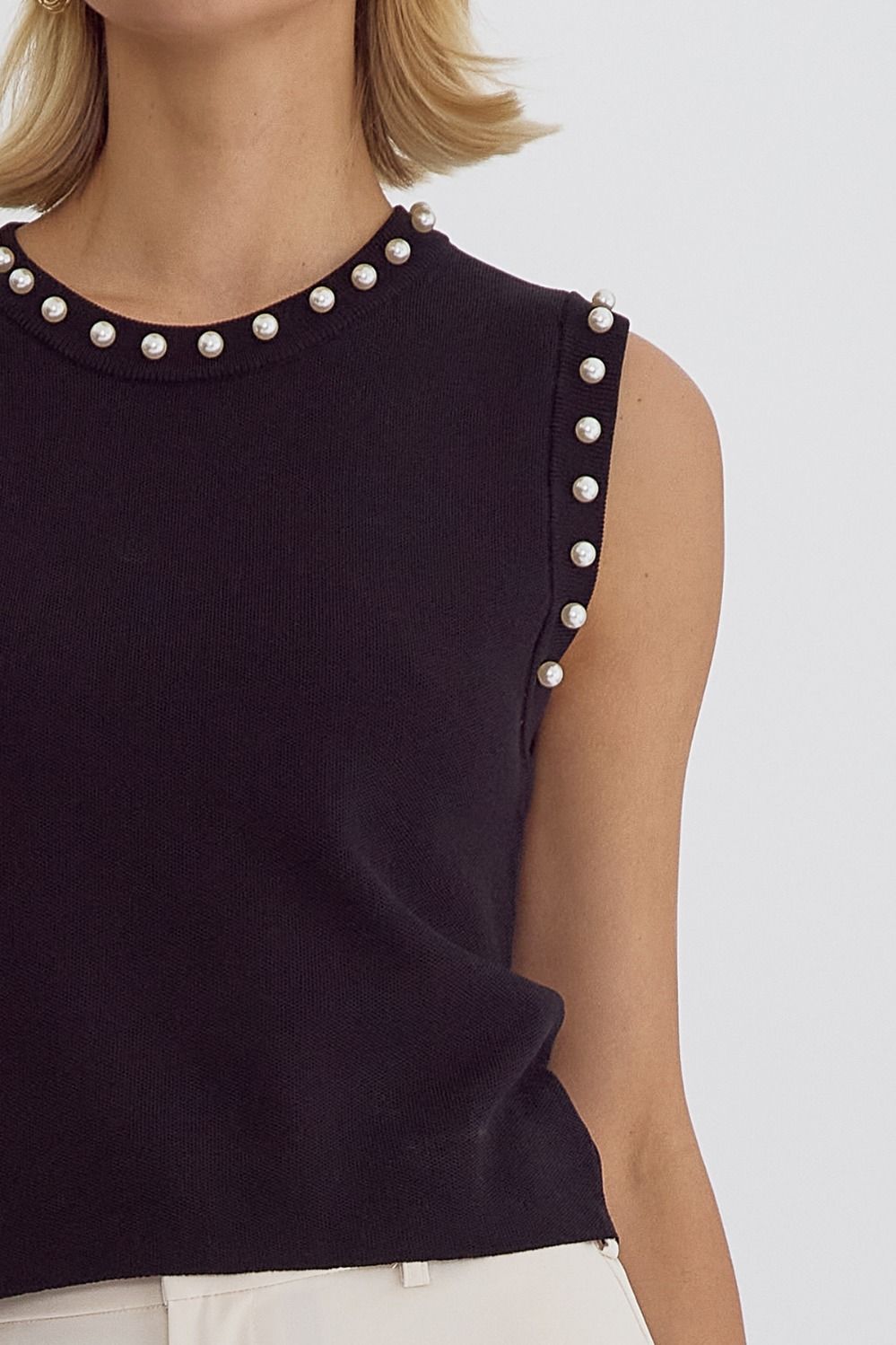 Kinsley Black Pearl Detail Top - FINAL SALE