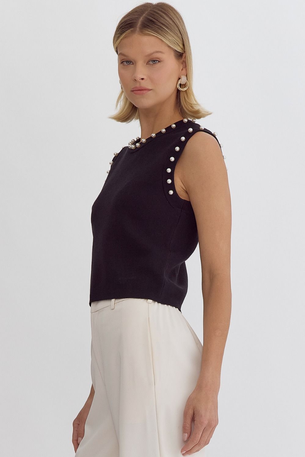 Kinsley Black Pearl Detail Top - FINAL SALE
