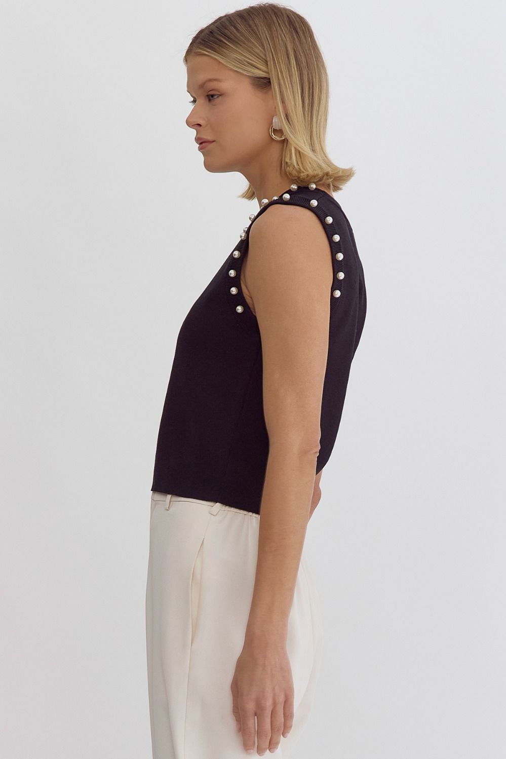 Kinsley Black Pearl Detail Top - FINAL SALE