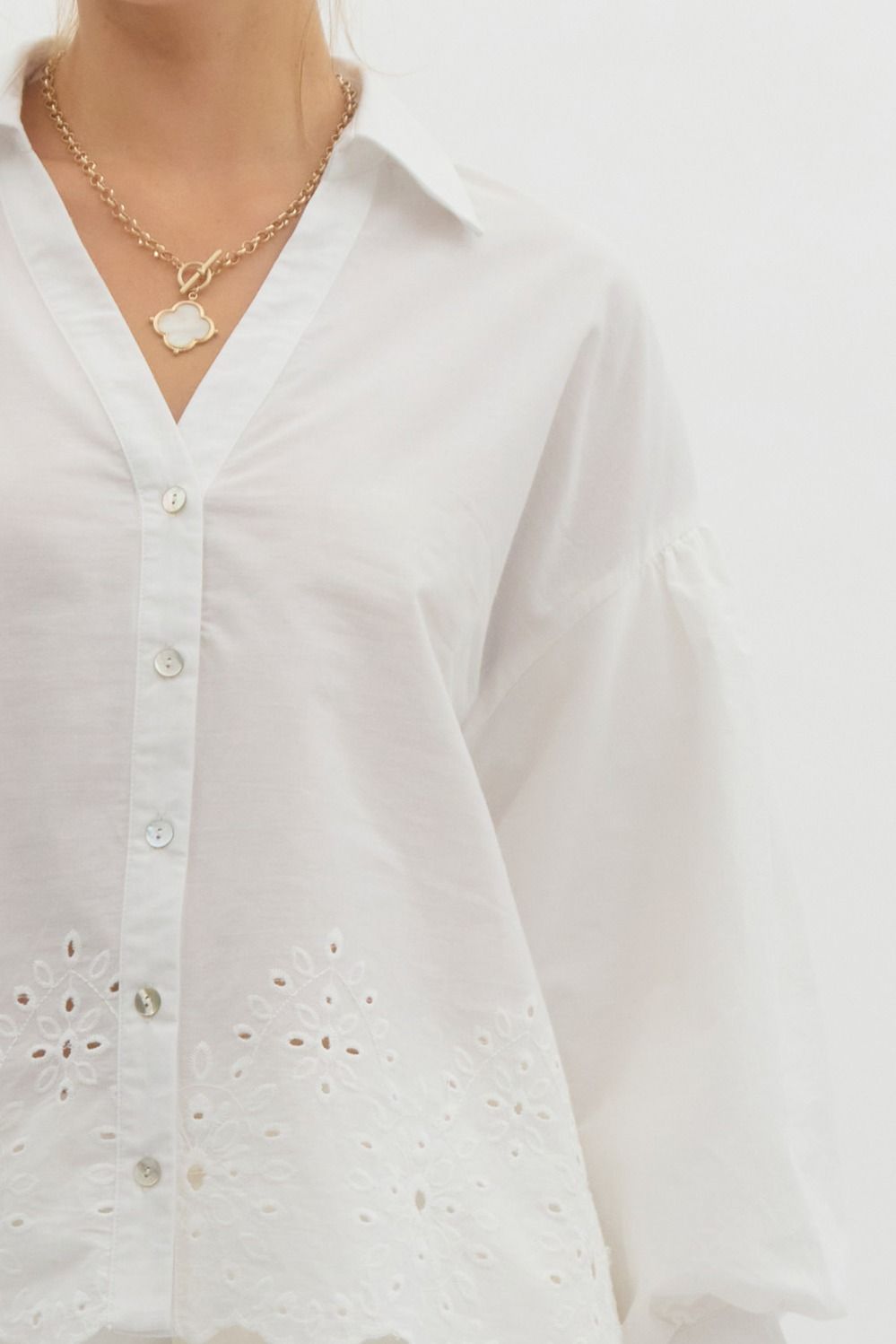 Enola White Eyelet Cutout Blouse
