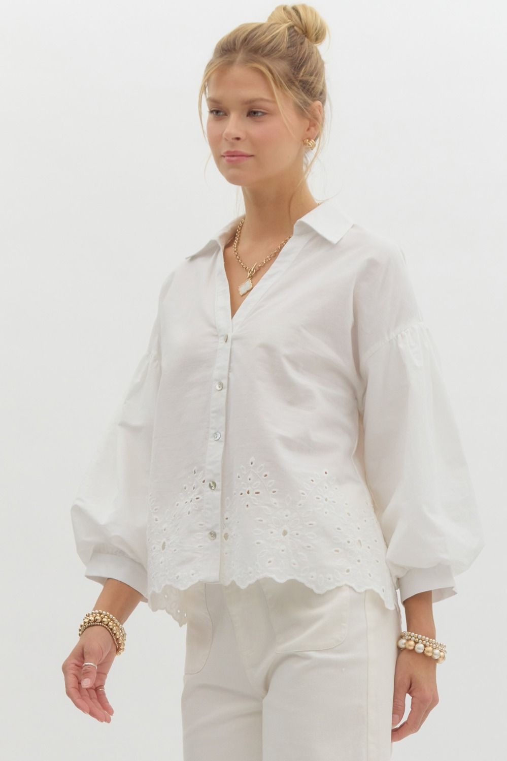 Enola White Eyelet Cutout Blouse