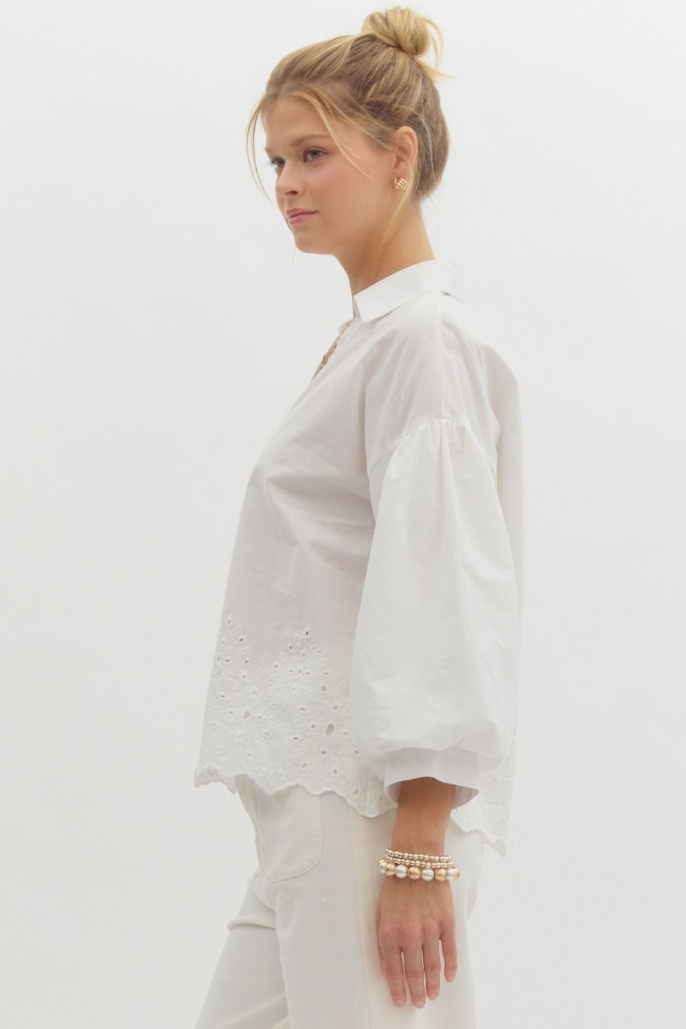 Enola White Eyelet Cutout Blouse