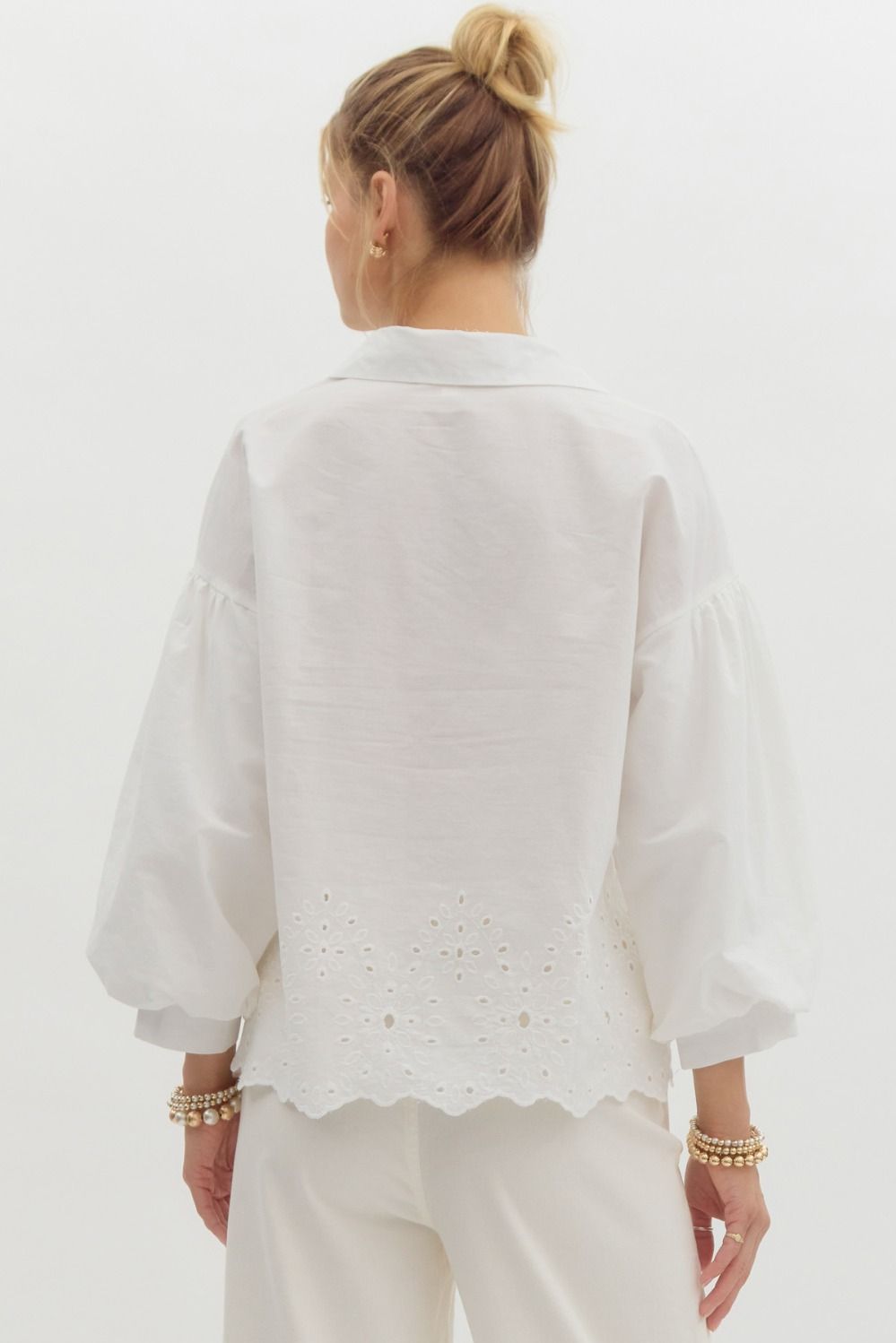 Enola White Eyelet Cutout Blouse