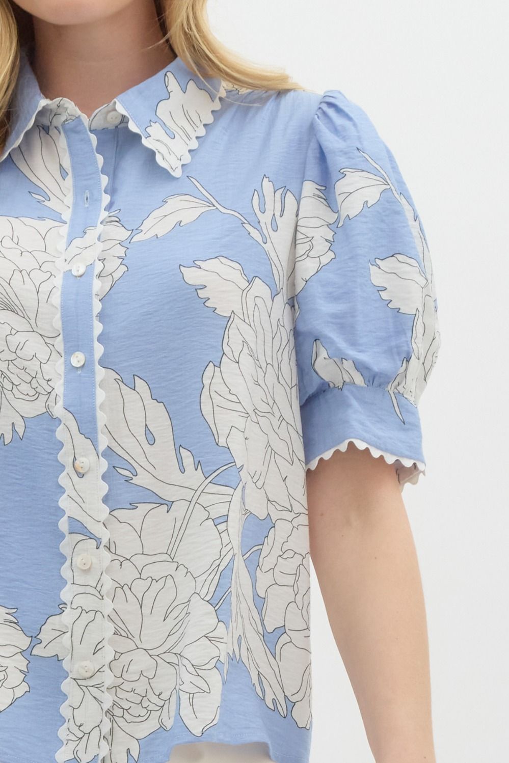 Carley Blue Floral Button Down Top