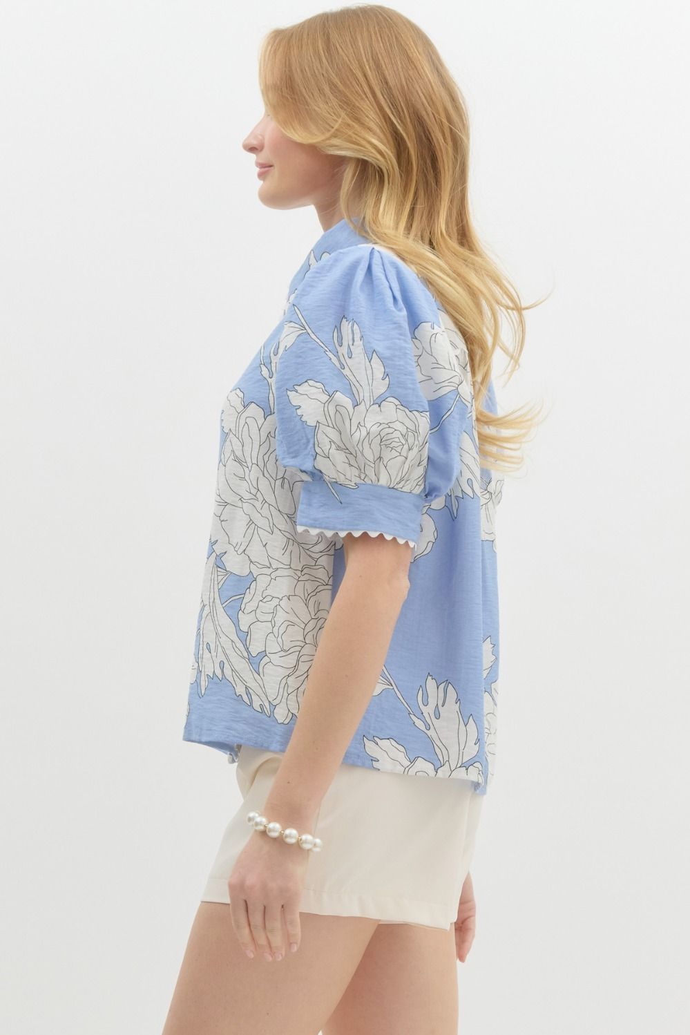 Carley Blue Floral Button Down Top