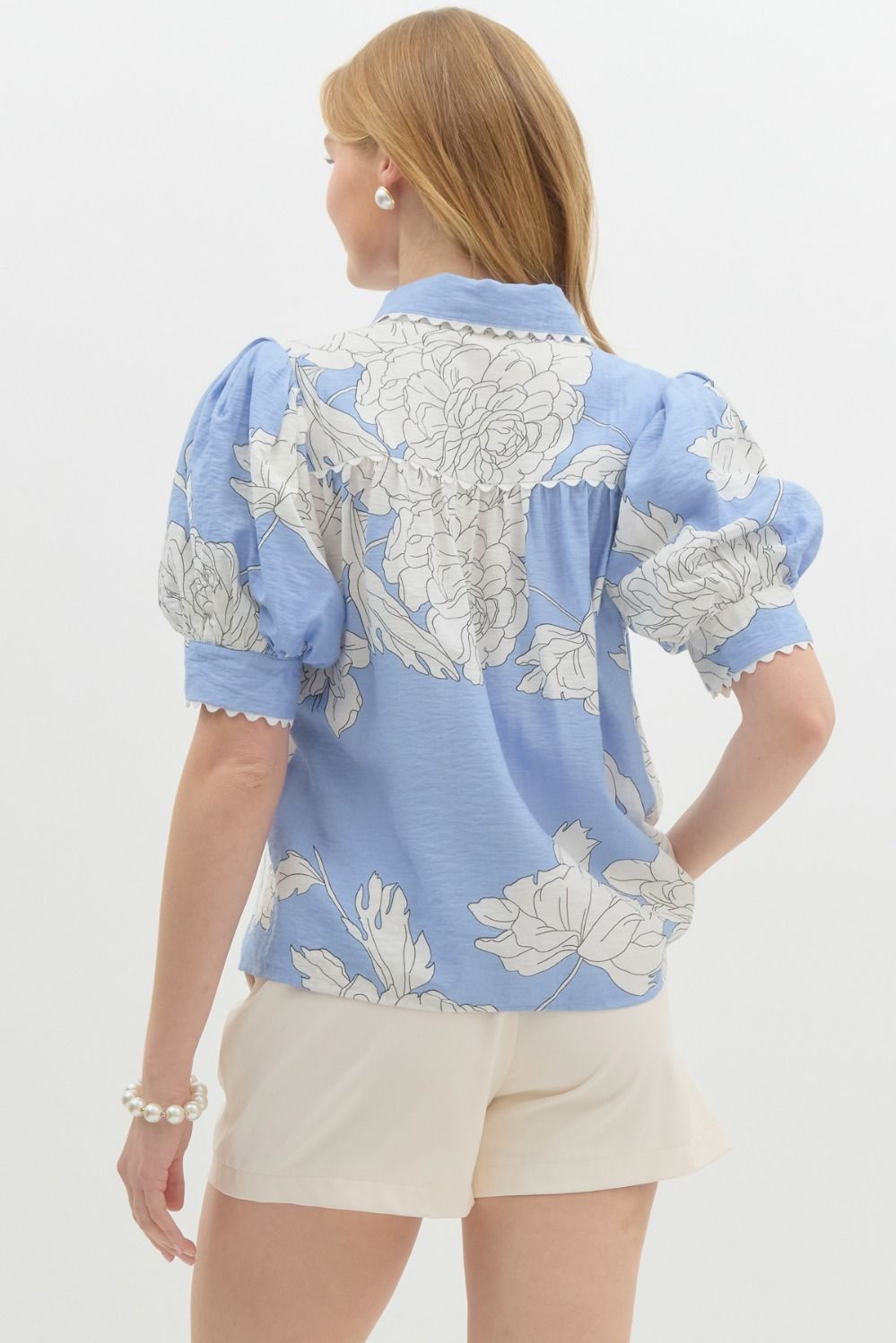 Carley Blue Floral Button Down Top