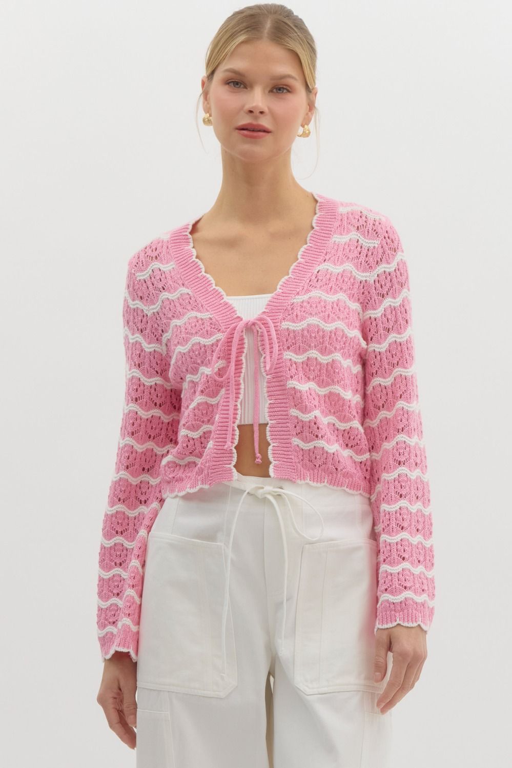 Charlotte Pink Striped Crochet Knit Top