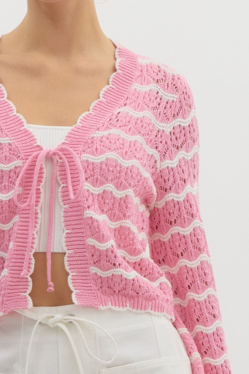 Charlotte Pink Striped Crochet Knit Top