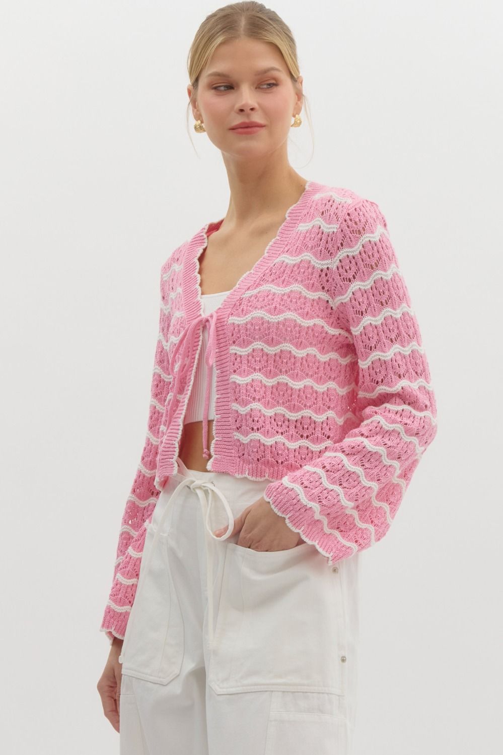 Charlotte Pink Striped Crochet Knit Top