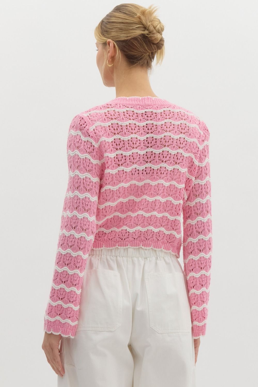 Charlotte Pink Striped Crochet Knit Top