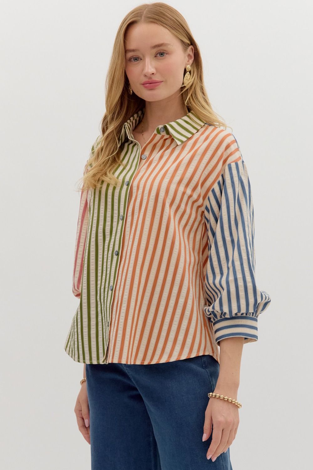 Zoe Olive Colorblock Striped Top