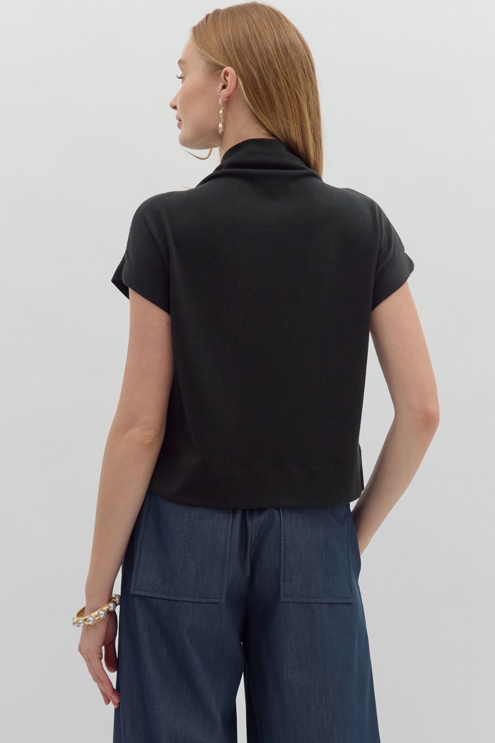 Meila Black Mock Neck Pullover Top