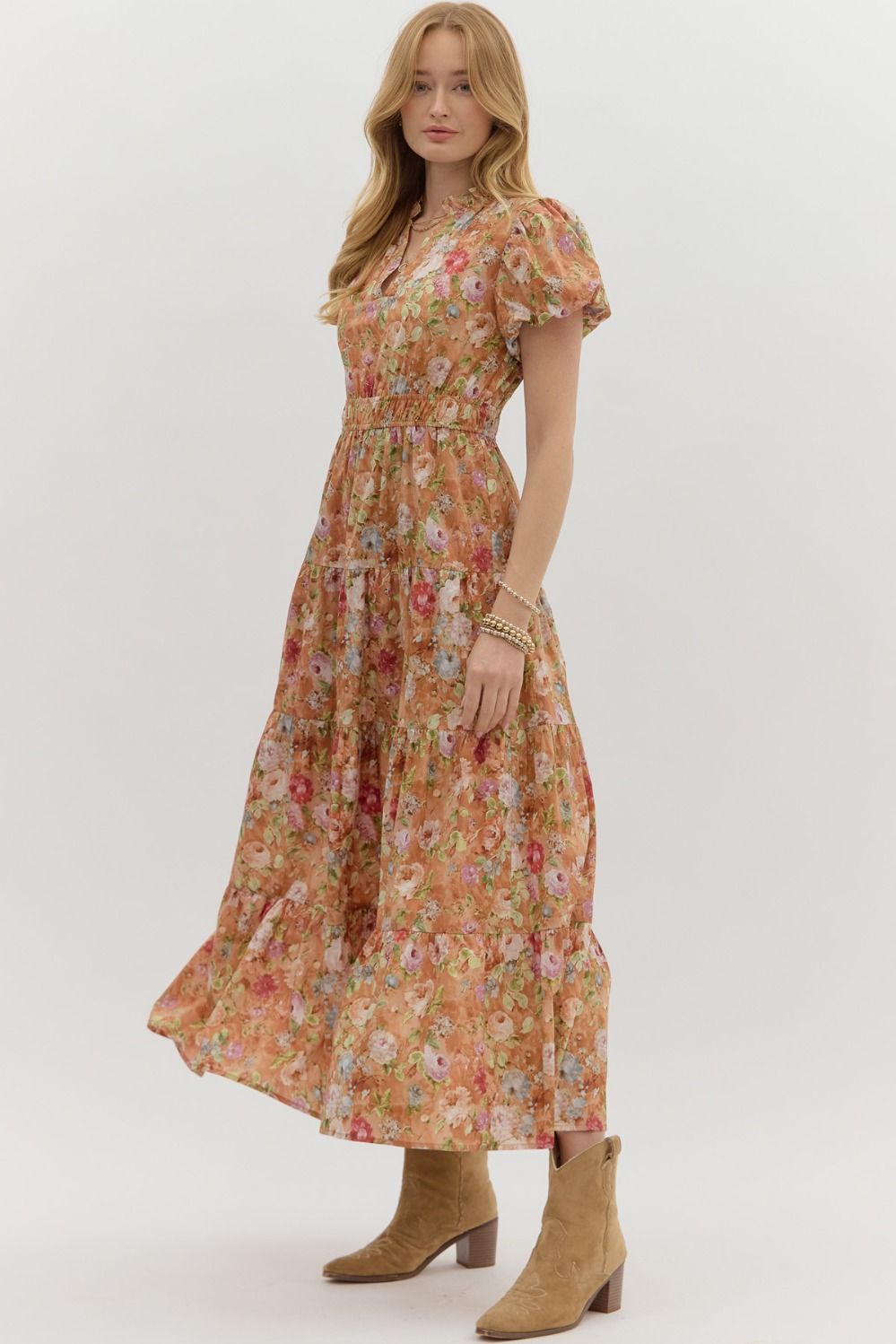Britton Terracotta Floral Maxi Dress