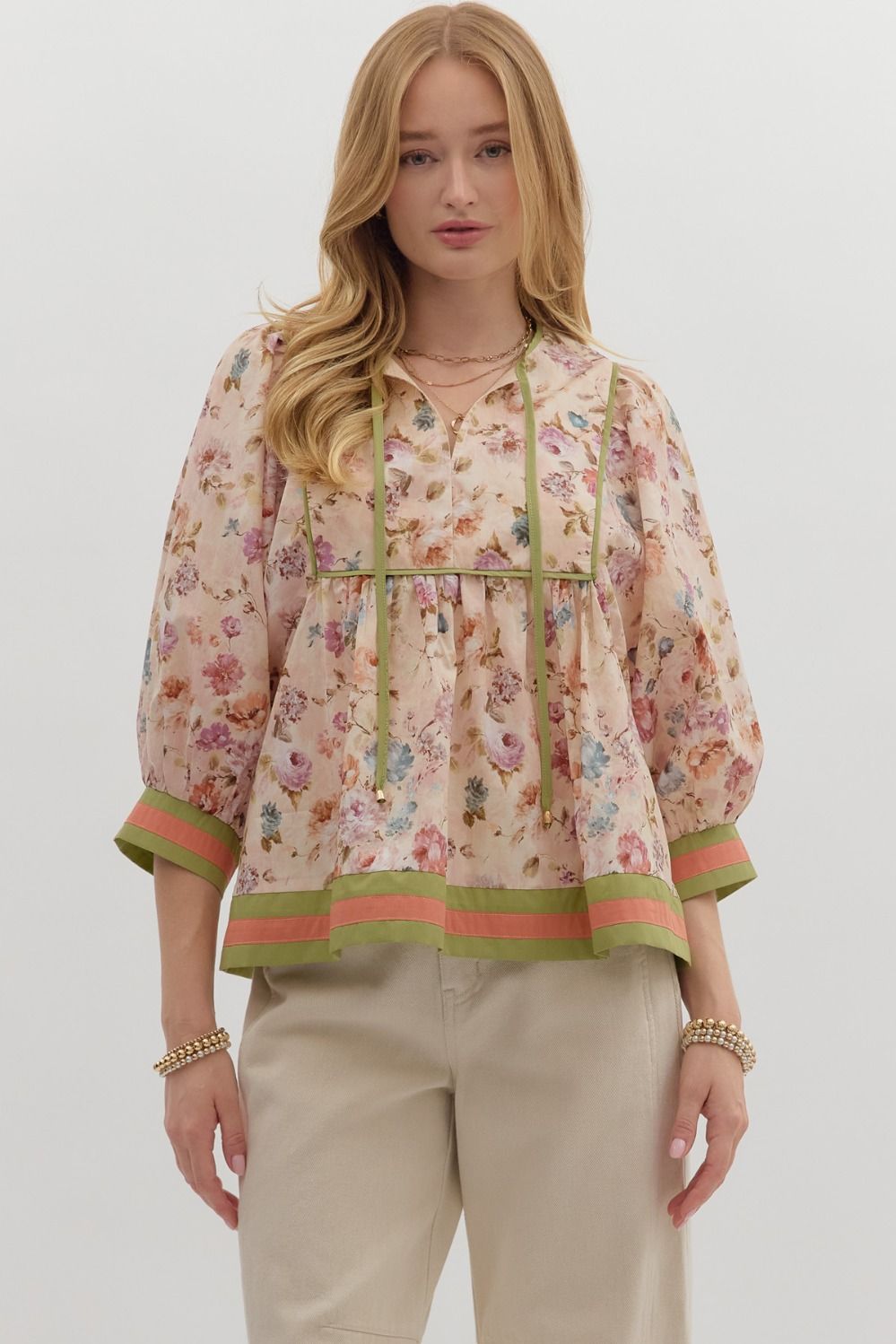 Julietta Ecru Floral Babydoll Top