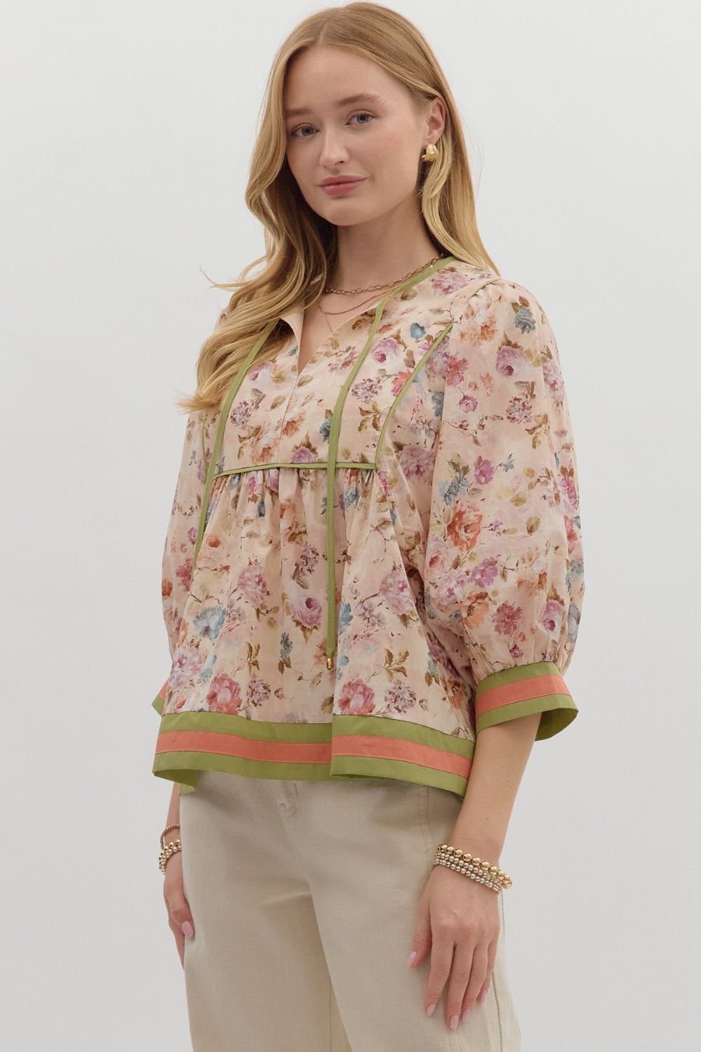 Julietta Ecru Floral Babydoll Top