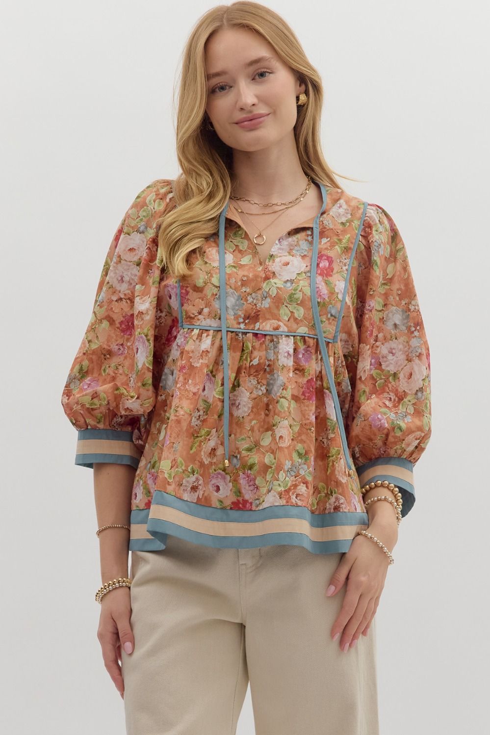Julietta Terracotta Floral Babydoll Top