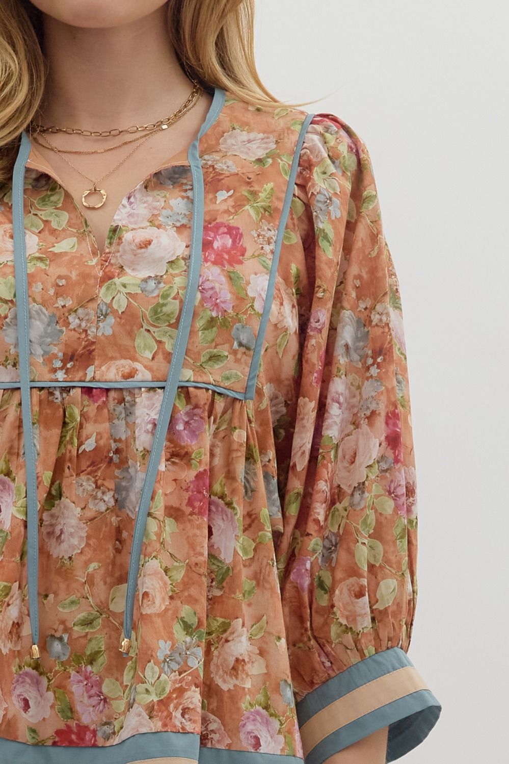 Julietta Terracotta Floral Babydoll Top