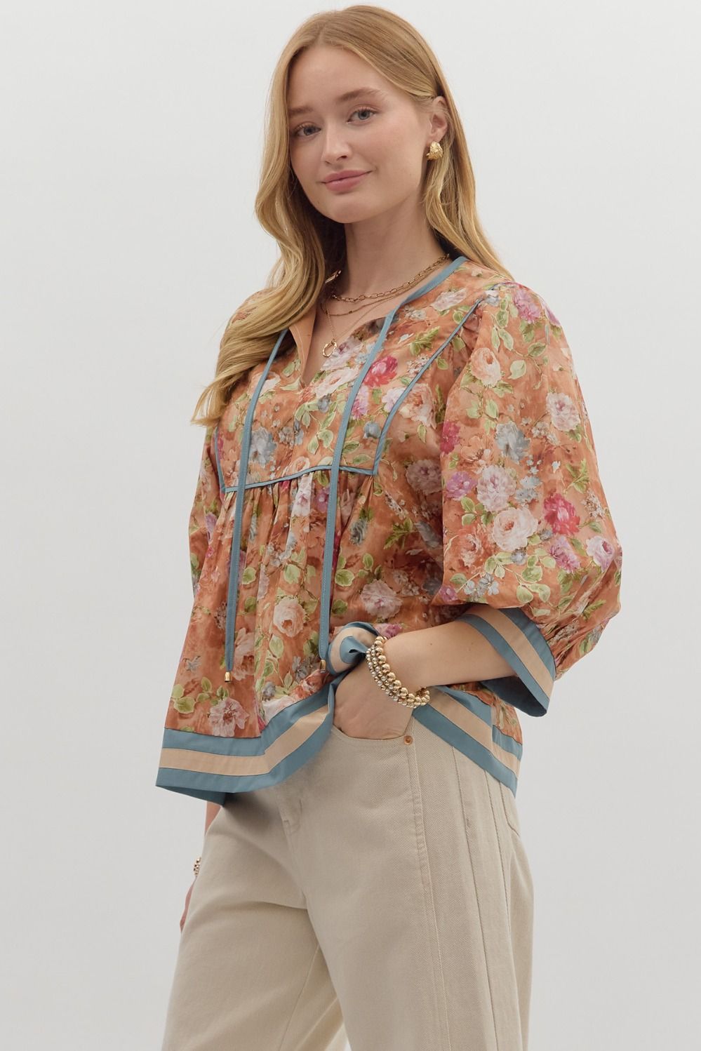 Julietta Terracotta Floral Babydoll Top