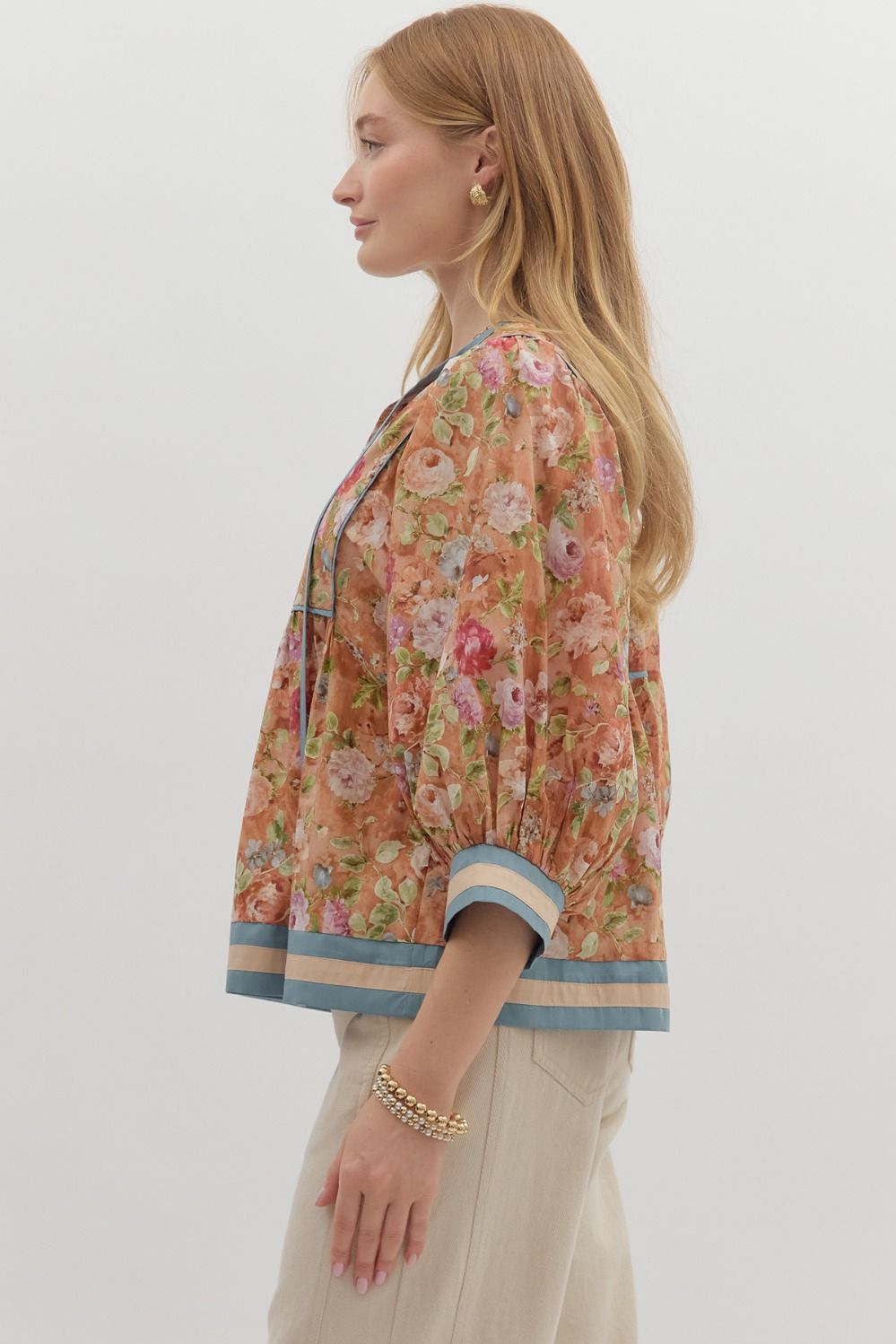 Julietta Terracotta Floral Babydoll Top