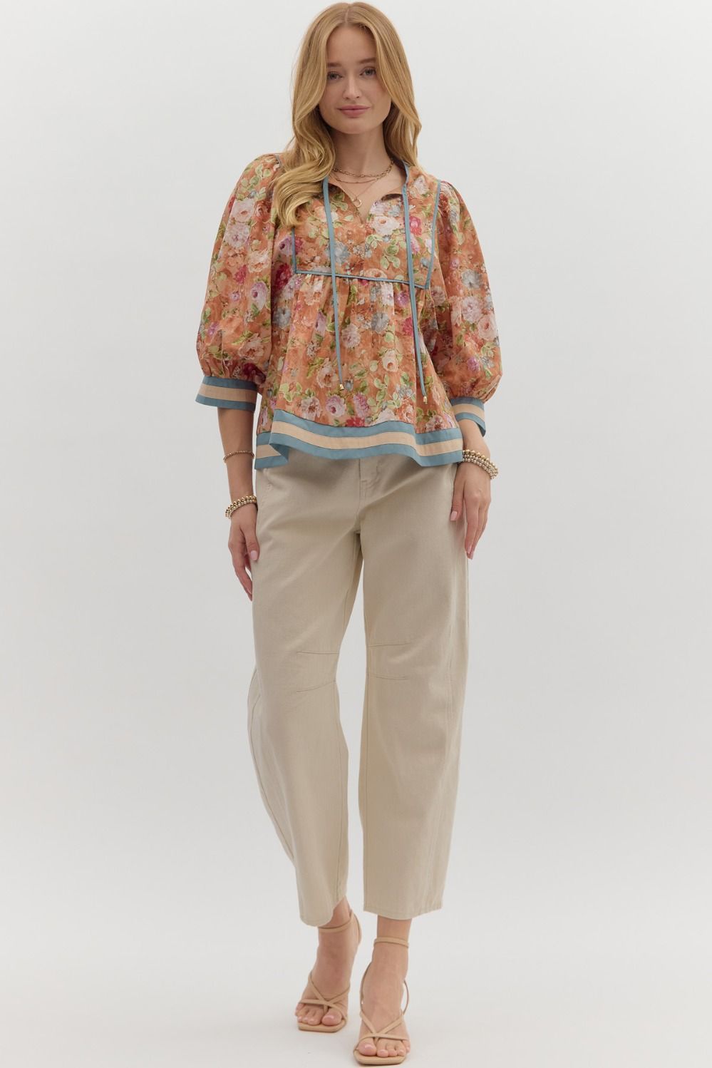 Julietta Terracotta Floral Babydoll Top