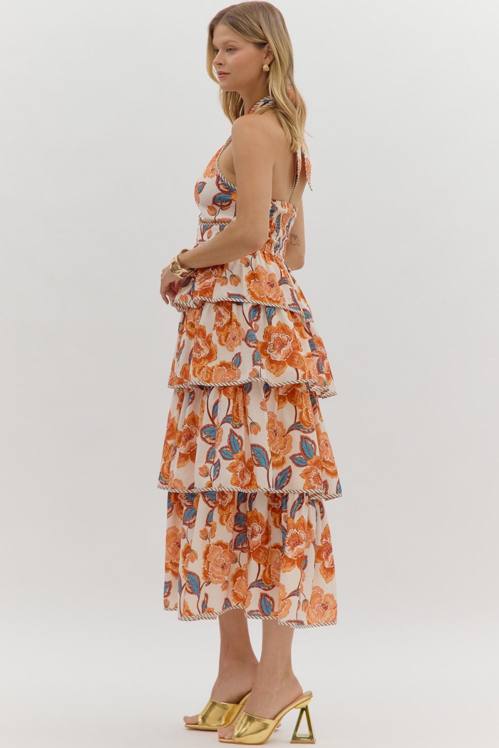 Lenna Rust Floral Midi Dress