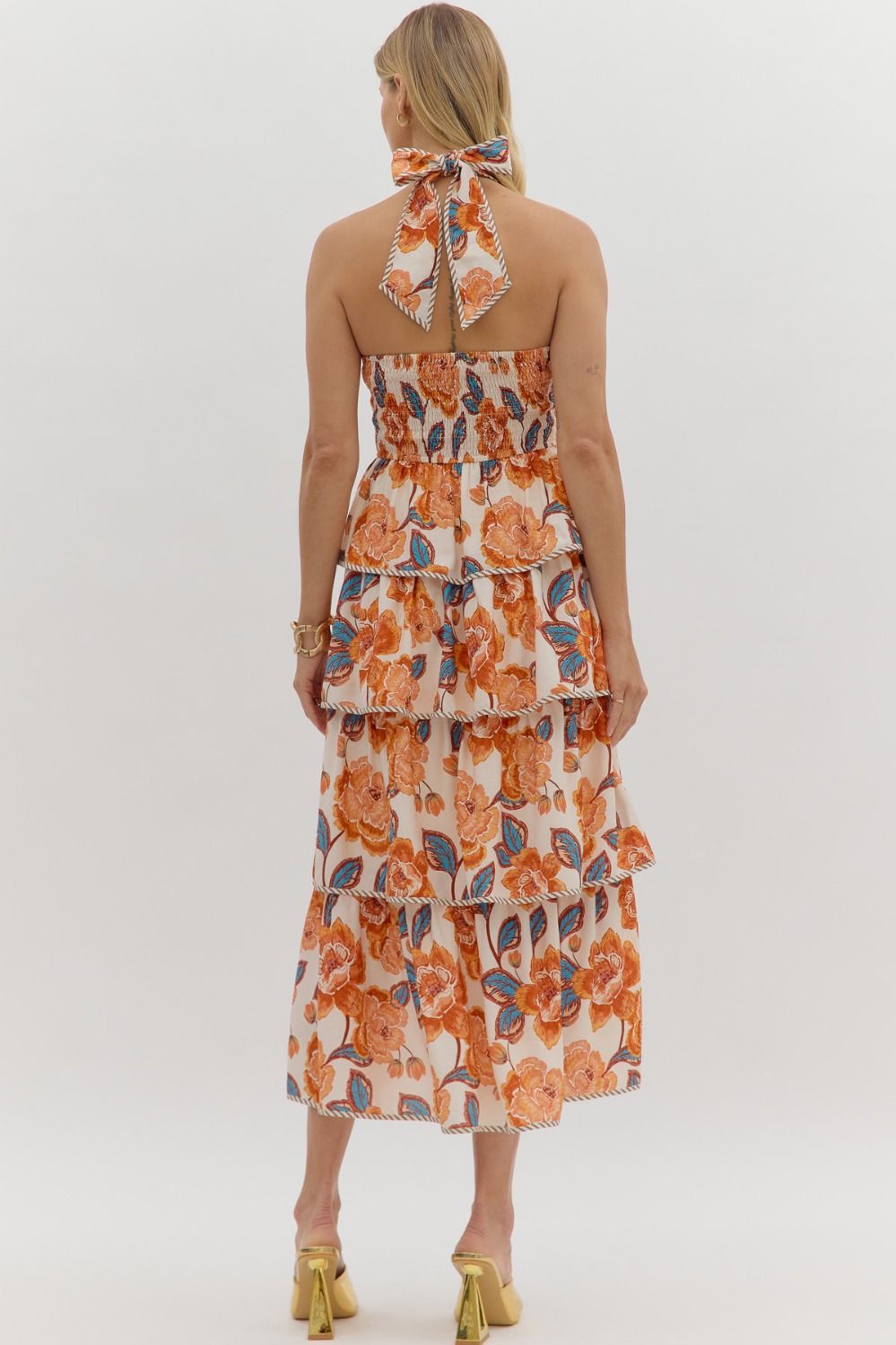 Lenna Rust Floral Midi Dress