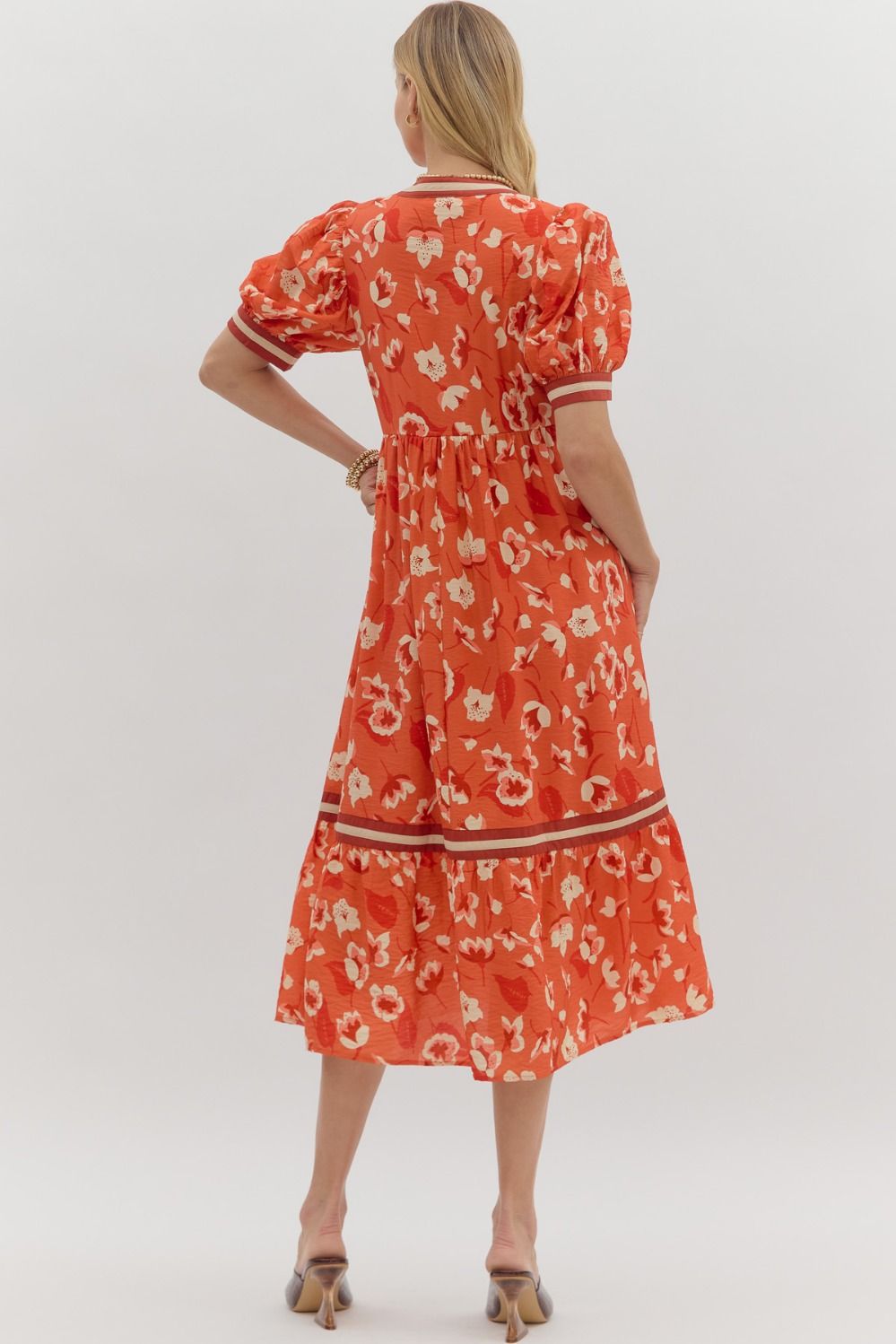 Alenah Rust Floral Tiered Midi Dress