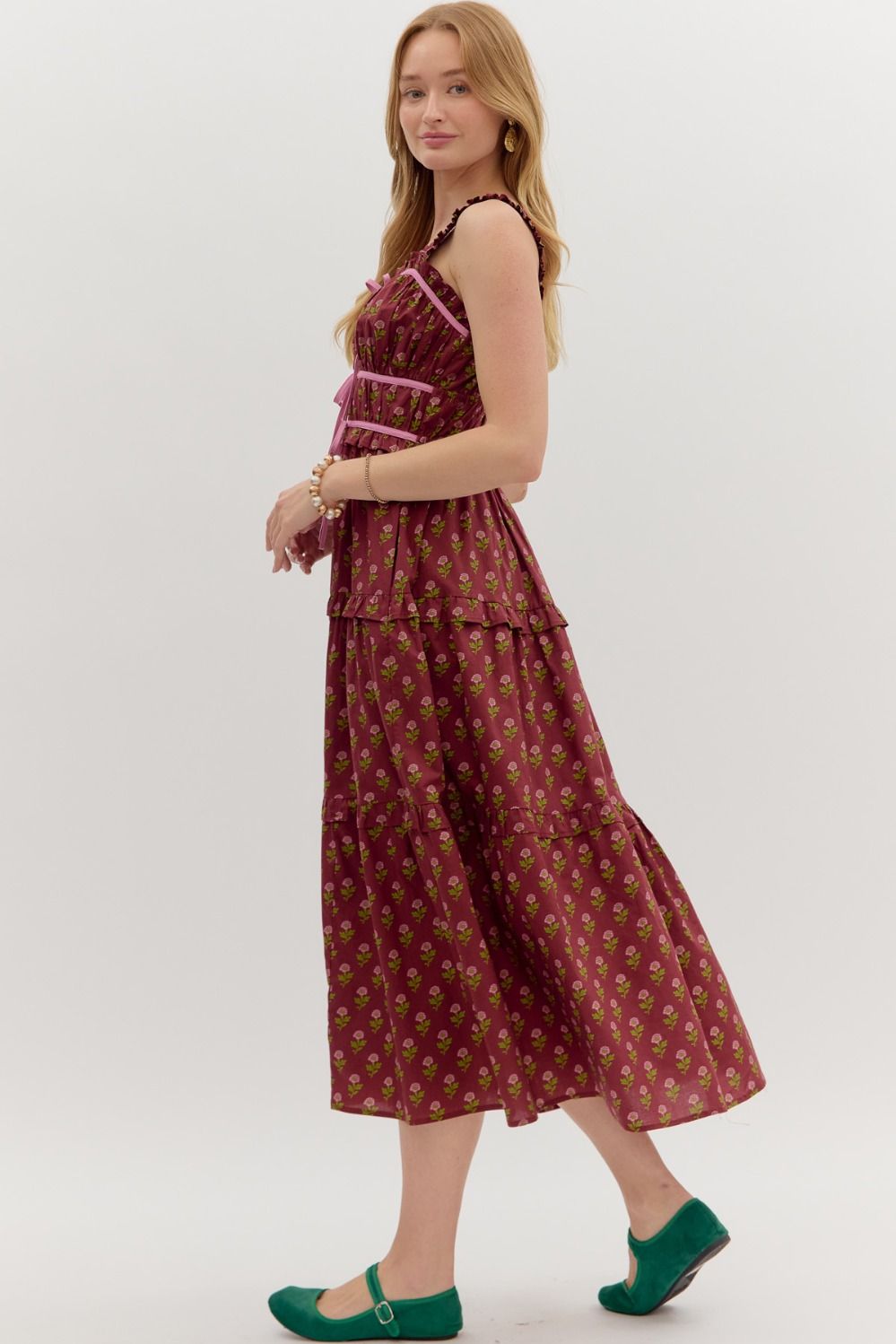 Karoline Burgundy Floral Midi Dress